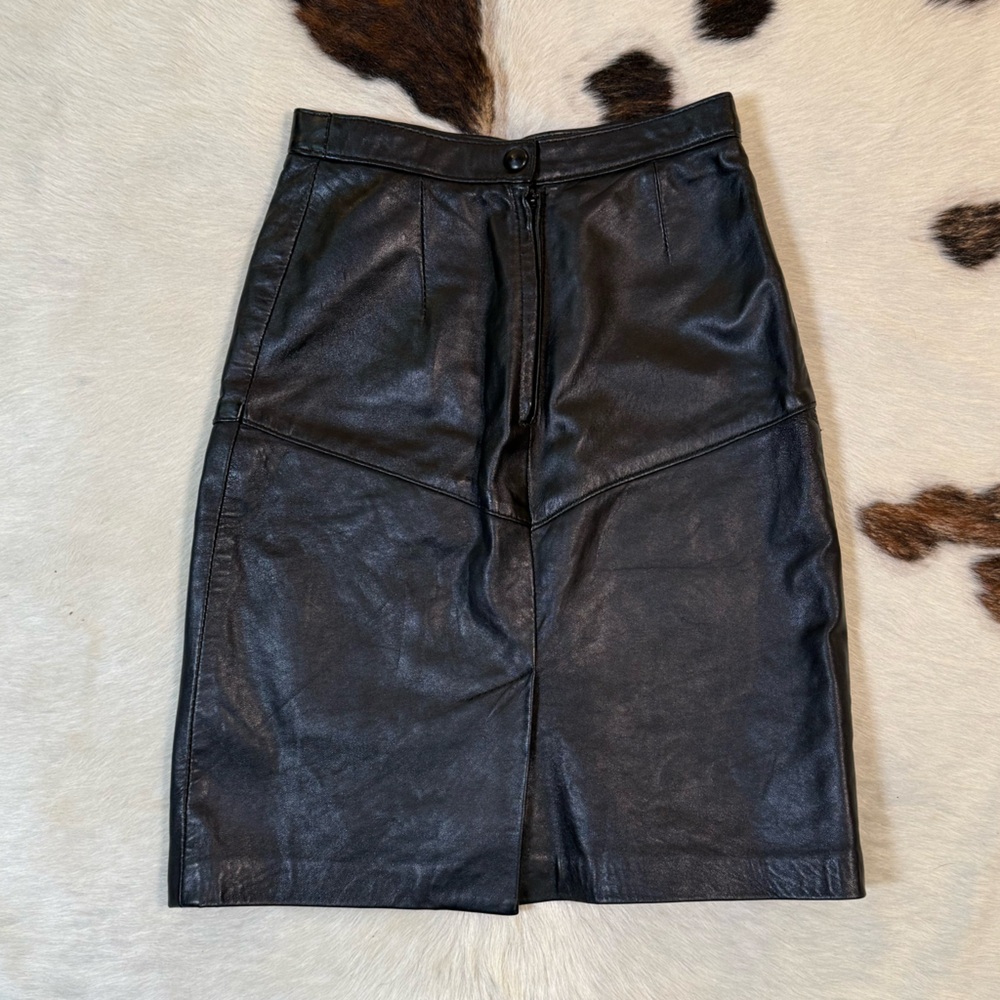 Vintage Black Leather Skirt | Made in Montreal | Fits Small - Picture 2 of 4